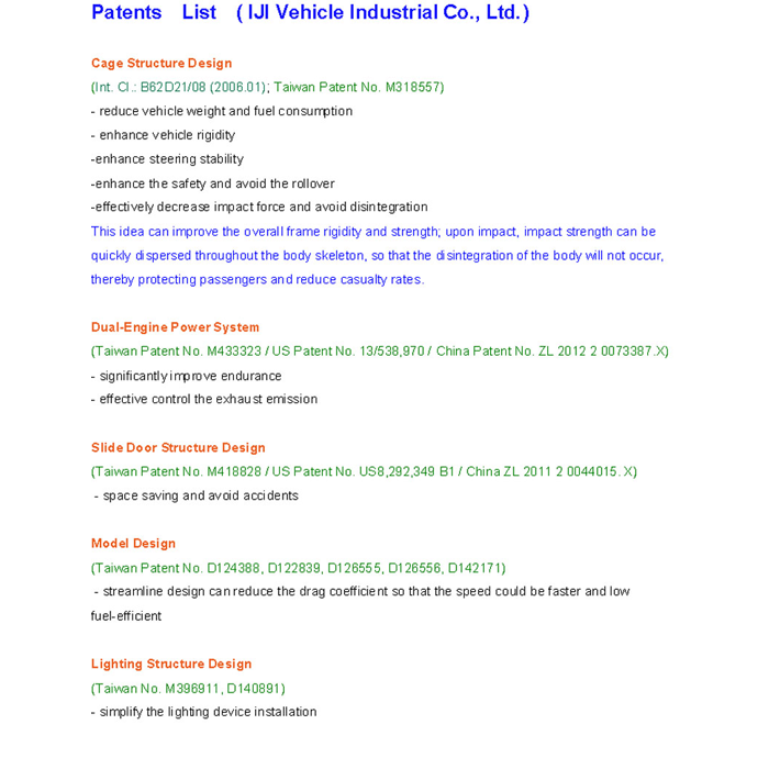 Patents, IJI Patents, Bus ／Coach patents, Frame patents, Seat Patents, Door Patents-Patents